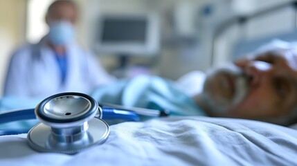 Close-up of medical professional examining patient with rare illness, using stethoscope and medical equipment. Patient's concern and doctor's focused attention, ideal for healthcare, medical