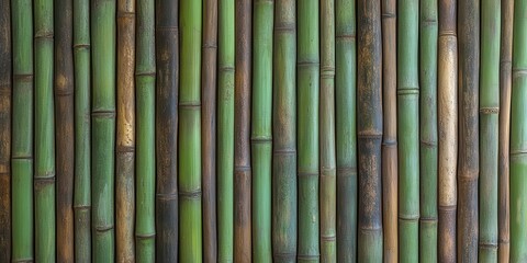 Fototapeta premium Green Bamboo Stalks on Wall Background