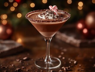 Chocolate peppermint martini with a chocolate rim and peppermint garnish, served in a chilled martini glass 