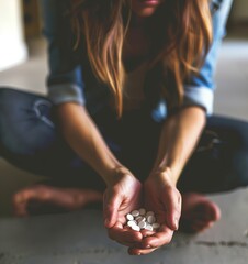 Person sitting alone, holding a small object, intently focused with a tense expression, symbolizing addictive habits and personal struggle, isolated figure in introspective moment.