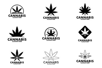 set of cannabis logo. Abstract cannabis hemp leaf icon set inspiration