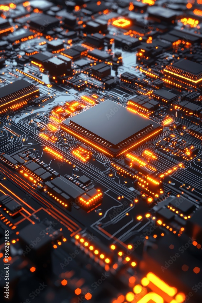 Poster high-tech 3d rendering of computer chip design