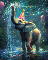 Cheerful Elephant in a Colorful Party Setting