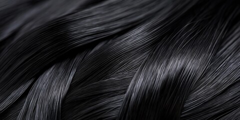 Naklejka premium Detailed close-up image of smooth, shiny black hair showcasing its silky and lustrous texture.