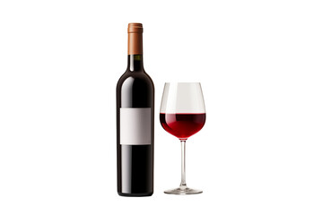 Obraz premium Wine bottle with glass on transparent background. Wine related themes. Wine professions. Onologist. Wine shop. Buying and selling wine. Images for graphic designers. Isolated wine. Image for website. 
