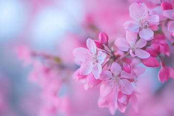 Fototapeta premium Gorgeous pink flowers in full bloom on branches, representing the essence of spring with vibrant, lively petals and buds.