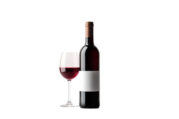 Obraz premium Wine bottle with glass on transparent background. Wine related themes. Wine professions. Onologist. Wine shop. Buying and selling wine. Images for graphic designers. Isolated wine. Image for website. 