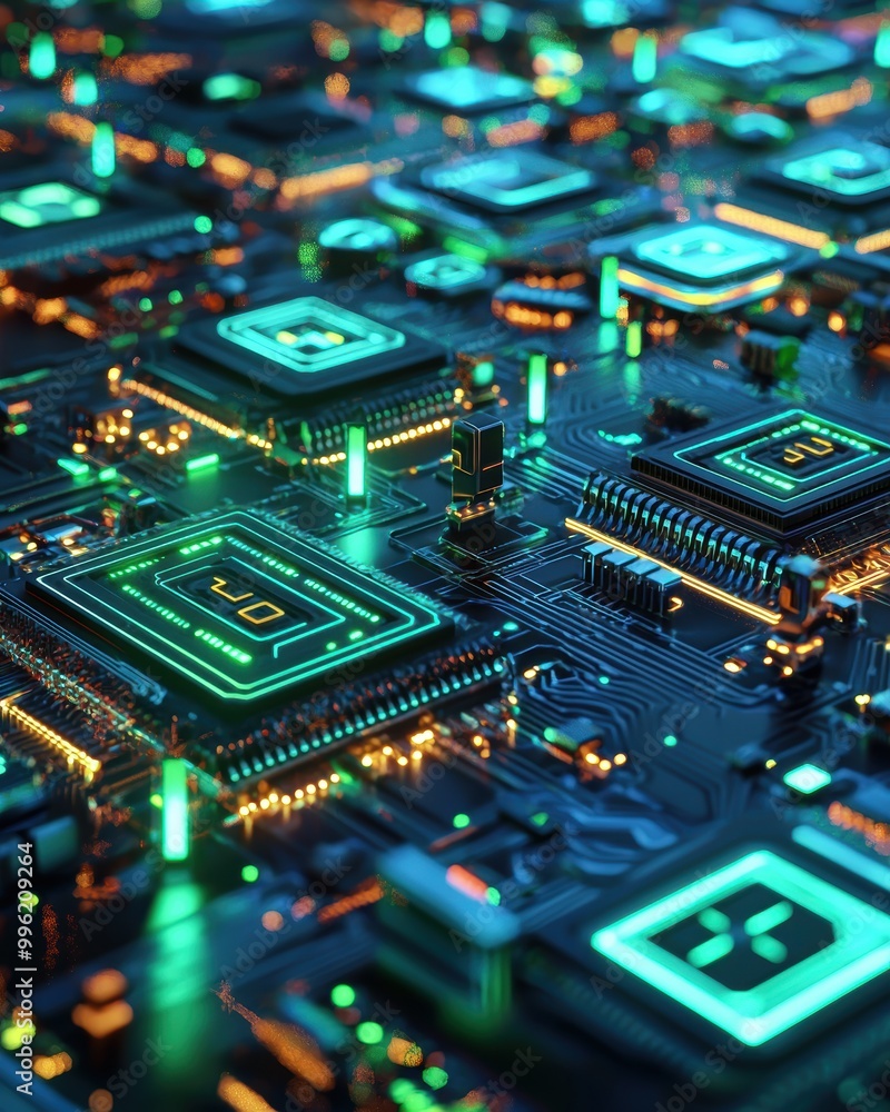 Poster Digital Rendering of Computer Chips and Interconnections