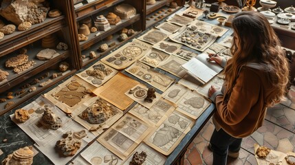 Exploring Ancient Fossils and Sketches in a Natural History Collection During an Educational Visit