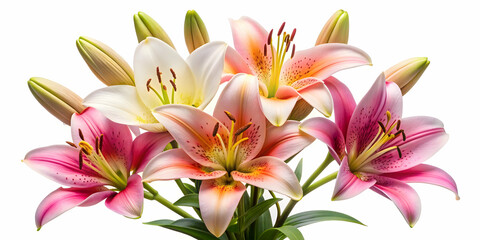 Beautiful lily flowers, isolated on white , lily, flowers, bloom, petals, white, isolated, elegant, delicate, botanical, nature