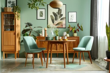 Fototapeta premium Dining table in room with sofa chair interior design architecture.