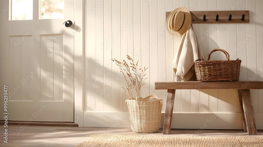 Aufkleber inviting farmhouse entryway with rustic charm - functional and space-optimized design featuring warm