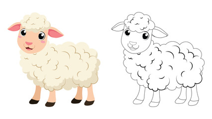 Cute sheep cartoon coloring page for children education