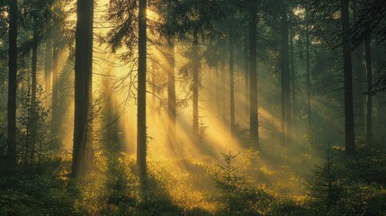 Obraz premium Misty Forest In Serene Morning Light