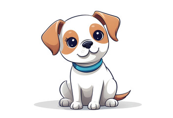Obraz premium Cute cartoon puppy wearing a blue collar, sitting and smiling.