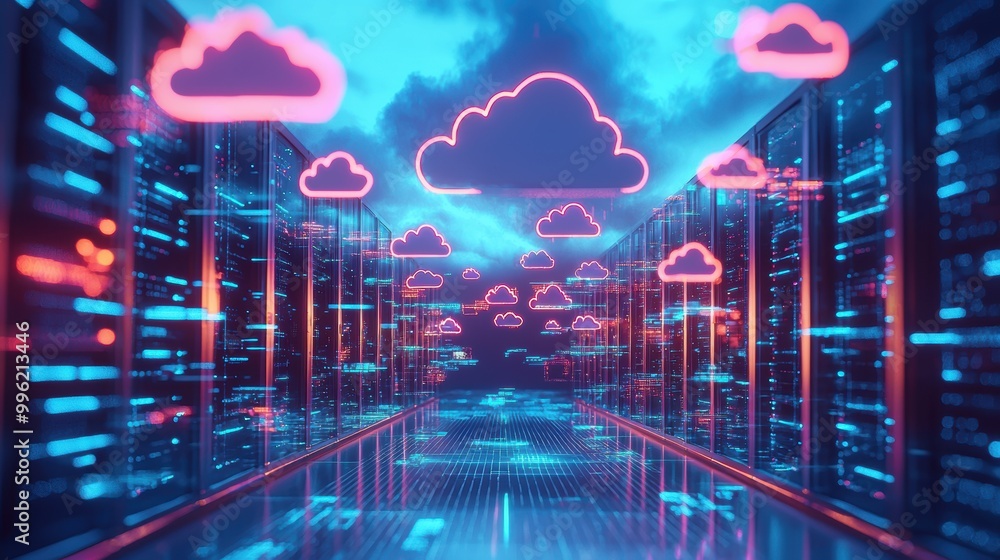 Poster digital network connected clouds in vast data center