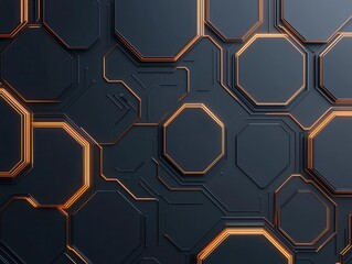 Thin, glowing circuit lines arranged in a hexagonal pattern, minimalist composition on a matte black background, clean and elegant