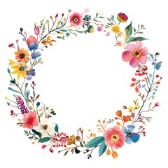 Obraz premium Watercolor wildflower wreath clipart on white background 