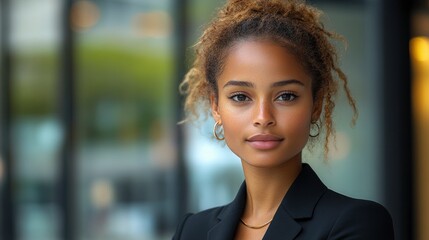 Obraz premium Confident Black Woman in a Suit Looking at the Camera