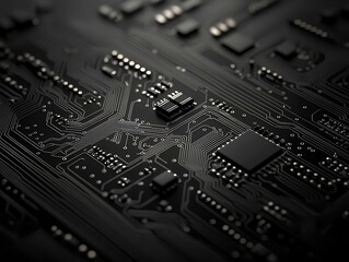 Minimalist tech background with subtle circuitry details, white on black, soft lighting, clean and modern