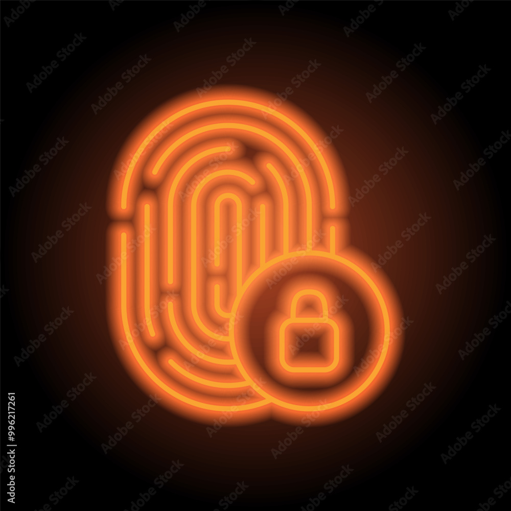 Aufkleber fingerprint with lock simple icon vector. flat design. orange neon on black background