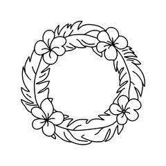 Hawaiian wreath in doodle style. Vector, on a white background
