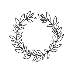 Doodle style leaf wreath. Vector, on a white background