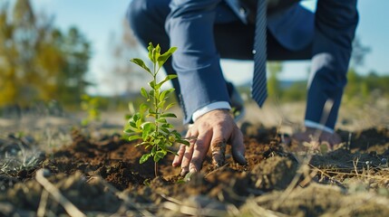 Corporate Responsibility and Environmental Planting a Tree in Deforested Area