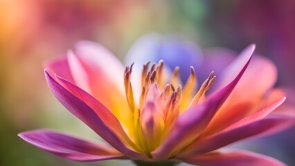 Naklejka premium A close-up of a pink and yellow water lily with a soft, colorful background.