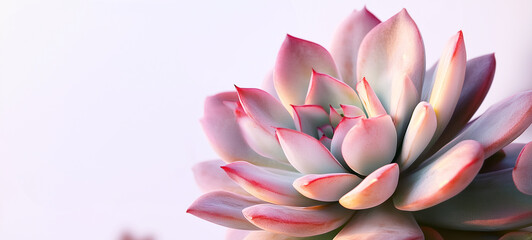 A pink and white succulent plant against a light grey background