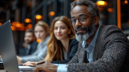 Fototapeta premium Confident Businessman Leading a Team in a Modern Office Setting
