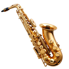 Obraz premium Elegant saxophone on transparent background, perfect for music themes and artistic projects.