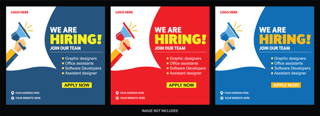 hiring job vacancy social media post or square web banner template vector design template