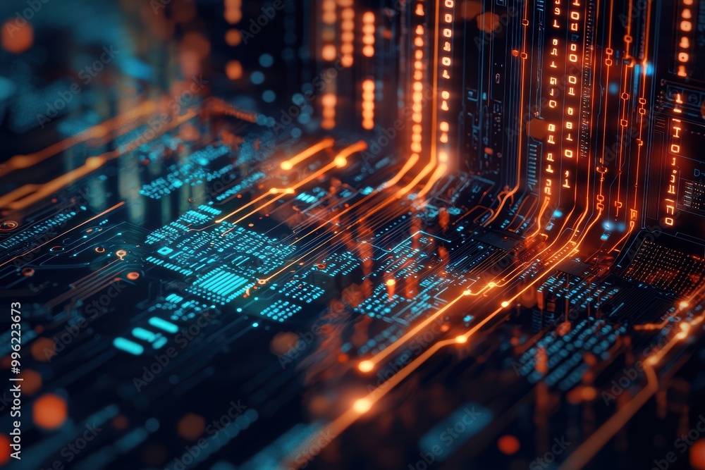 Poster close-up of an intricate microchip design