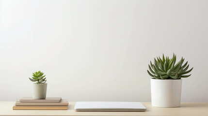 Minimalist Desk Setup with Succulent Plants