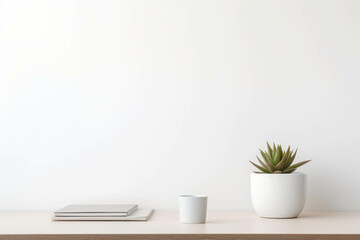 Minimalist Desk Setup with Succulent Plant