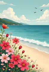 beach with flowers