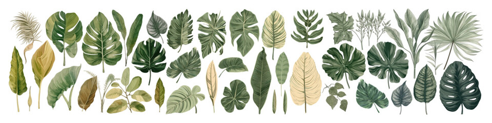 Tropical plants. Flower vector illustration. Jungle leaf collection.