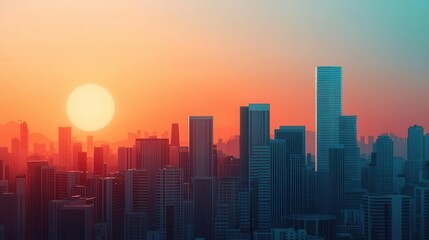 Fototapeta premium Futuristic city with skyscrapers covered in reflective solar panels, sleek design, vibrant energy-efficient buildings, minimal lighting, eco-friendly