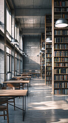 Obraz premium Modern Library with Sleek Design and Wall-to-Wall Bookshelves 