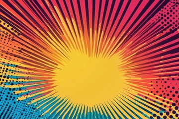 Abstract Background with Yellow Center and Radiating Lines and Dots