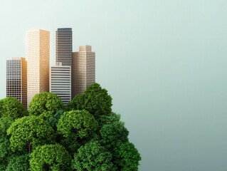 Fototapeta premium Skyscrapers covered in greenery and solar panels, glowing softly in a futuristic cityscape, energy-efficient and modern design, sustainable