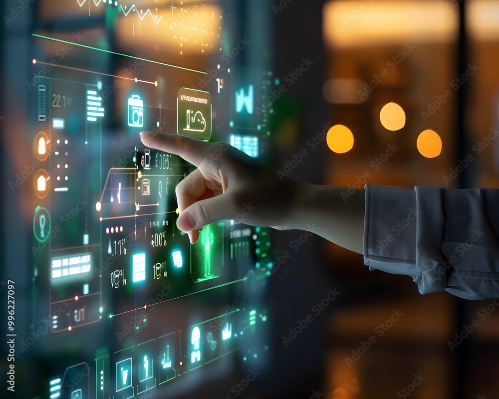 Poster futuristic holographic smart home control interface with gesture interaction