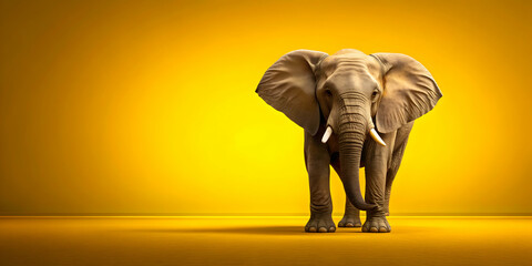 Obraz premium Elephant standing on a vibrant yellow background in a rendering, , rendering, elephant, animal, yellow, vibrant, background