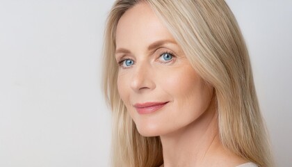 Naklejka premium pretty middle-aged woman with straight blond hair, blue eyes