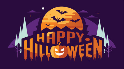 Happy halloween background with pumpkin and bats