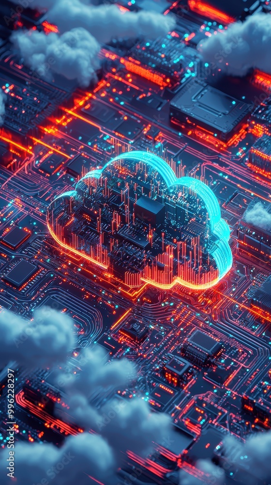 Poster digital cloud server rendering with network components