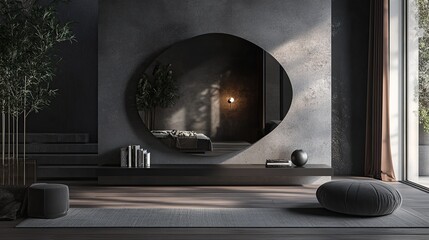 Fototapeta premium Modern interior with a unique mirror design.