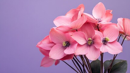 Pink flowers against a purple background.