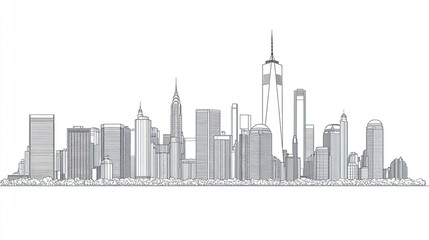 Skyline illustration of a cityscape in outline style.
